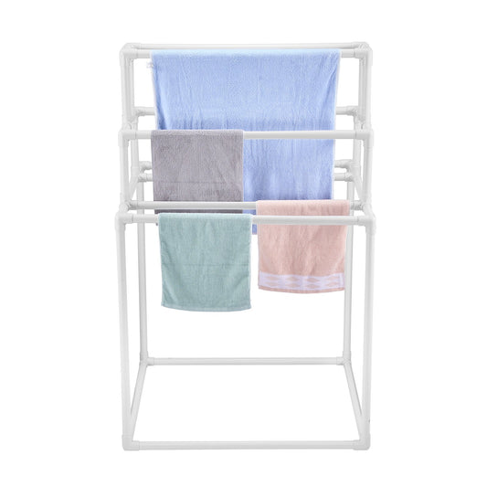 8-Bar Towel Rack Outdoor PVC Poolside Spa Bathroom White