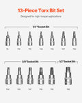 Torx Bit Socket Set 13pc T8-T60 S2 Alloy Steel 1/4 3/8 1/2in