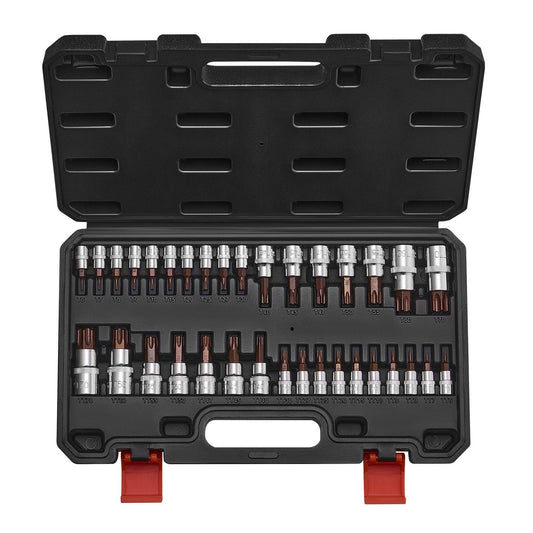 Torx Bit Socket Set 34pc T6-T70 1/4 3/8 1/2 Drive Cr-V Steel Case