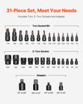 Torx Bit Socket Set 31-Piece T8-T70 E4-E24 Steel External