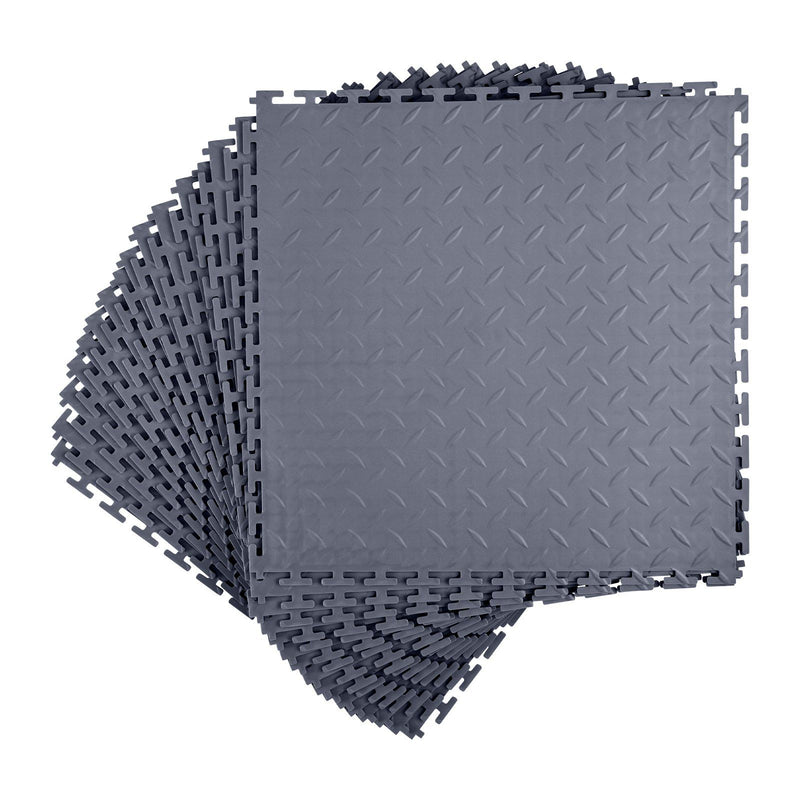 Garage Floor Tiles Interlocking 16 Pack 513mm Diamond Plate Grey PVC