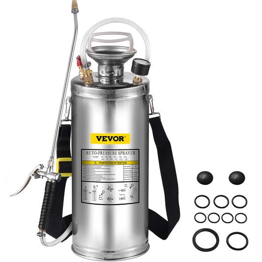 VEVOR 2Gal Stainless Steel Hand Pump Sprayer 20" Wand Pressure Gauge
