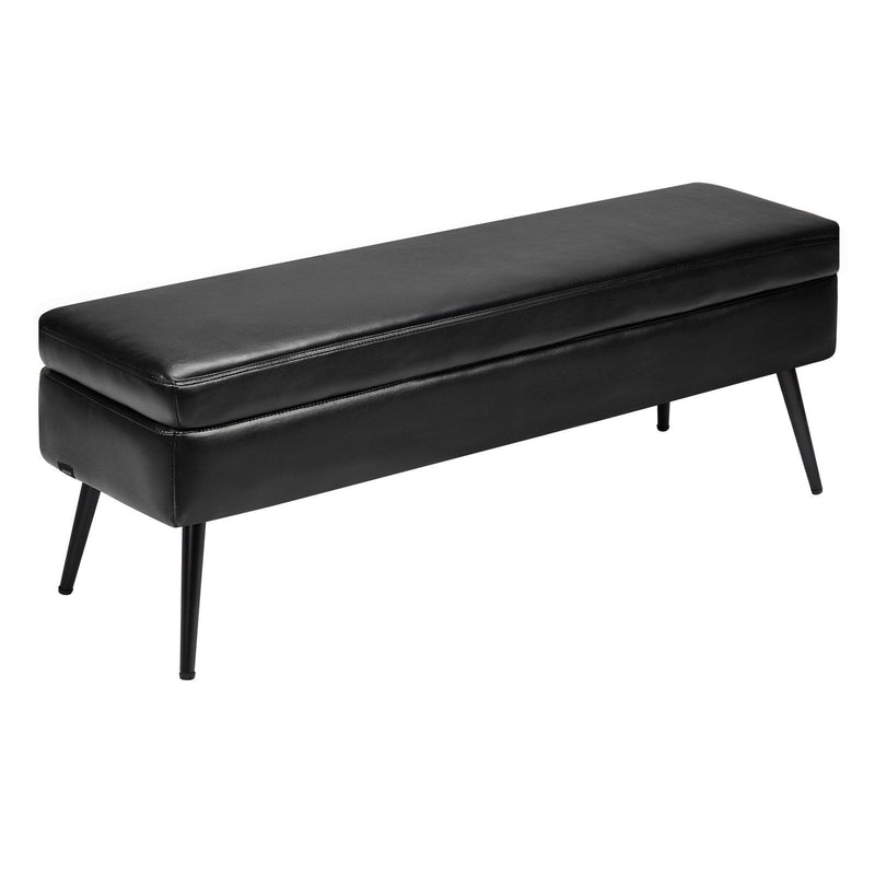 PU Leather Storage Ottoman Bench Black Metal Legs Entryway
