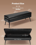 PU Leather Storage Ottoman Bench Black Metal Legs Entryway