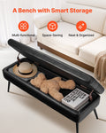 PU Leather Storage Ottoman Bench Black Metal Legs Entryway