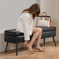 PU Leather Storage Ottoman Bench Black Metal Legs Entryway
