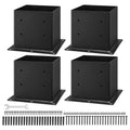 4x4 Post Base 4pc Carbon Steel 92x92mm Decking Brackets Black