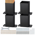 101.6x101.6mm Post Base 4 Pcs, Inner Size 91x91 Post Base Brackets, Heavy Duty Powder-Coated Post Anchor Matte Black Wood Post Brackets for Pavilion Deck Railing Support Deck Base Plate
