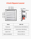 97mm Square Wall Vent Cover Louvered Stainless Steel Silver