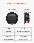Wall Vent Cover 145mm Round Louvered Stainless Steel 2 Pack Black