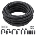 8AN Fuel Line Kit, 6.1 m Fuel Hose Kit, 1.0 cm Nylon Stainless Steel Braided Fuel Line Oil/Gas/Diesel Hose End Fitting Kit, with 12 PCS Swivel Fitting Adapter Kit, Black