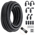 8AN Fuel Line Kit, 6.1 m Fuel Hose Kit, 1.0 cm Nylon Stainless Steel Braided Fuel Line Oil/Gas/Diesel Hose End Fitting Kit, with 12 PCS Swivel Fitting Adapter Kit, Black