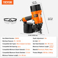 VEVOR CN83N Coil Siding Nailer 50-83mm 15° Pneumatic Nail Gun