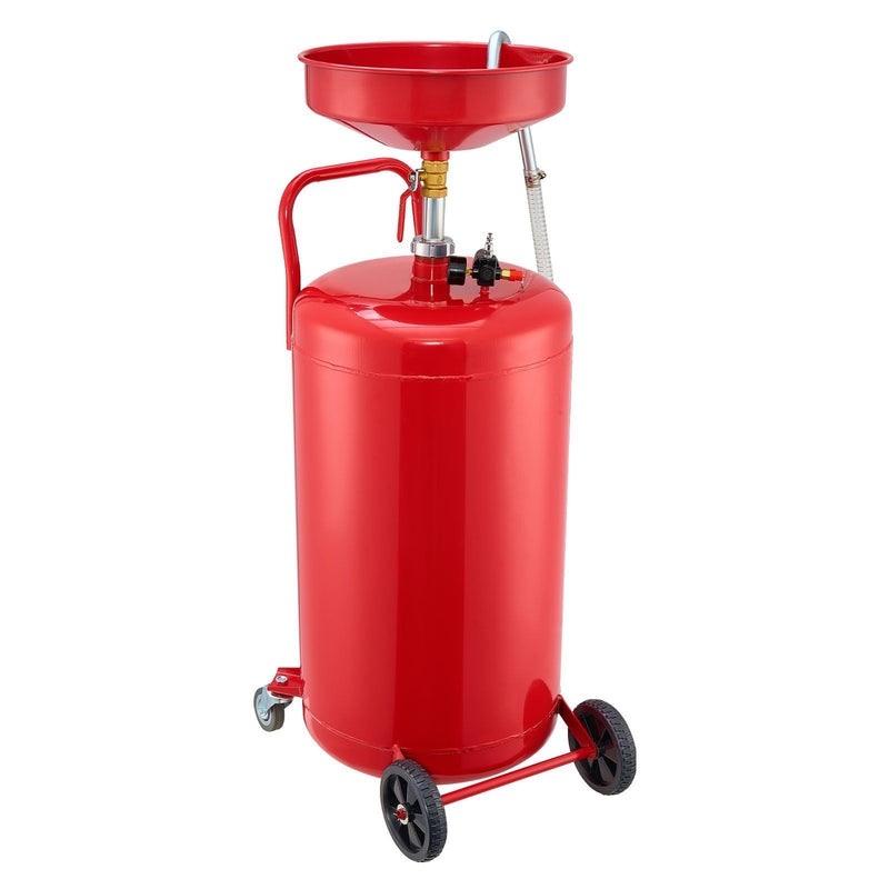 95L Air Operated Oil Drain Tank Portable Wheels Adjustable Funnel