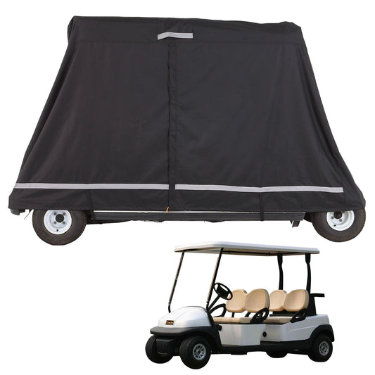 4 Passenger Golf Cart Cover, 600D Polyester Full Cover, Universal Fits for Most Brand Club Car Covers, Waterproof, Sunproof, and Dustproof Outdoor Golf Cart Cover with Three Zipper Doors, Black