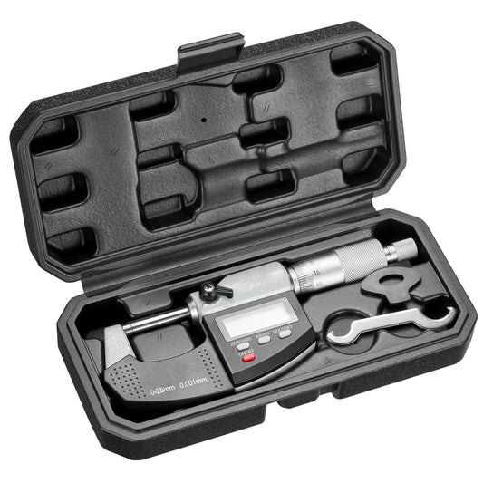 Micrometer Set, Digital Outside Micrometer 0-25.4 mm Measuring Range, 0.001 mm Resolution, Ultra-Precision Accuracy, LCD Screen, in/mm Switch, Carbide Tip, with Protective Case