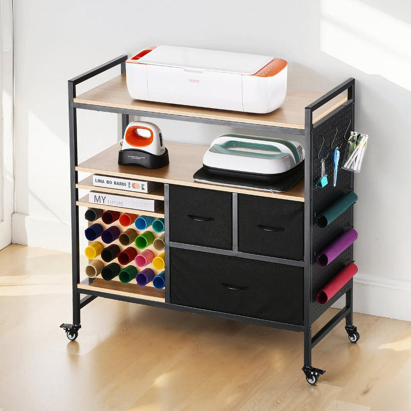 Rolling Craft Cart Storage Table 20 Vinyl Holders 3 Drawers Black
