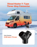 Diesel Heater 75mm Duct Connector 3-Way Y Branch 2x90° Valves