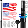 25FT Telescopic Flagpole Kit, Heavy Duty Aluminum Alloy Flag Pole Kit in Ground for Outside, 3 Display Modes Flagpole with Professional Accessories, Black