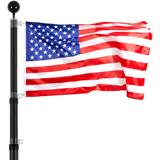 25FT Telescopic Flagpole Kit Heavy Duty Aluminum Alloy Black