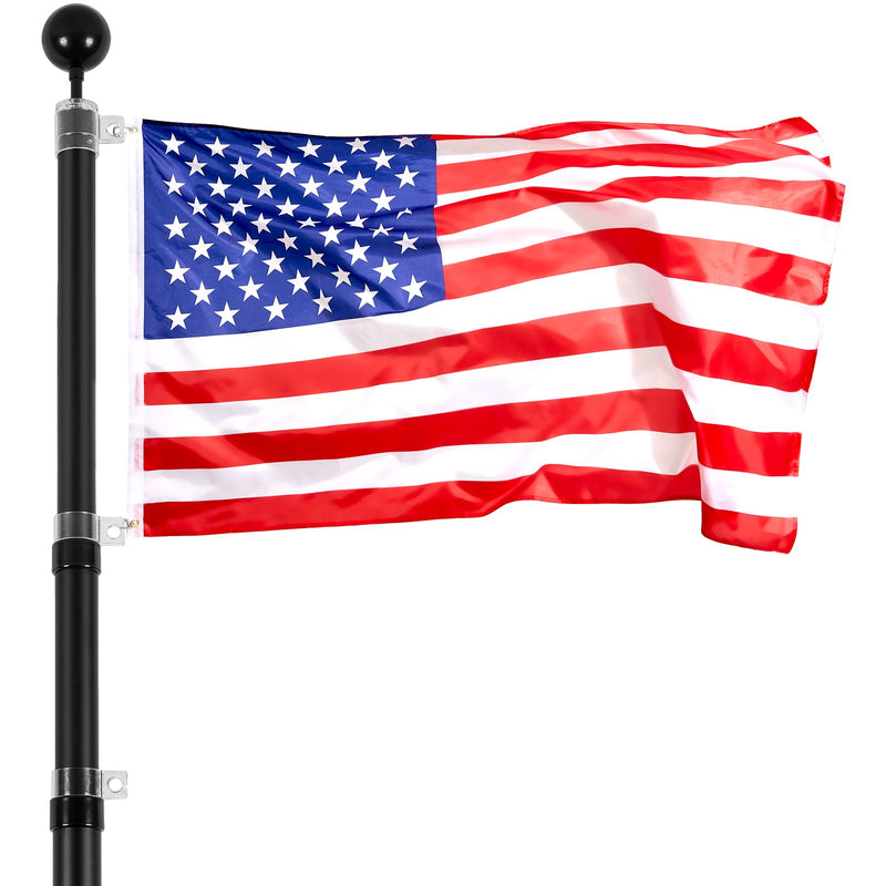 25FT Telescopic Flagpole Kit Heavy Duty Aluminum Alloy Black