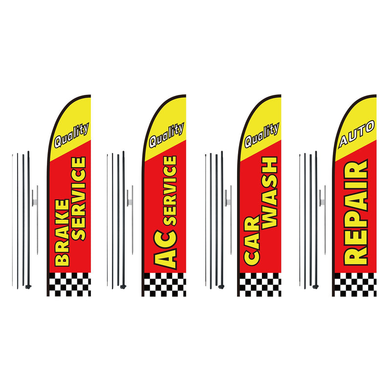 Auto Repair Feather Flag Kit 16.3ft Swooper Banner Poles