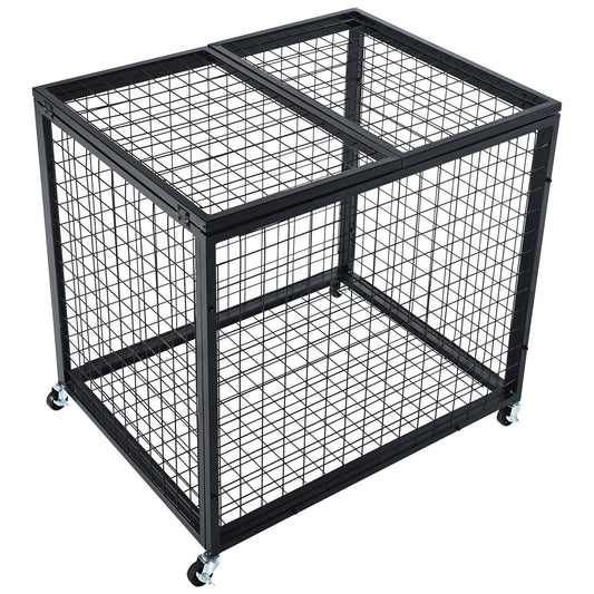 Sports Ball Storage Cart Basketball Cage Double Lids Steel Rack