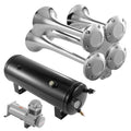 Train Horns Kit, 4 Trumpet Air Horn Kit, 150dB Train Horns for Pickup Trucks, 12V 160 psi Air Compressor 2.6 Gal/10 L Tank with Gauge for Any 12V Vehicle Car Truck Train Van Boat