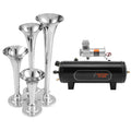 Train Horns Kit, 4 Trumpet Air Horn Kit, 150dB Train Horns for Pickup Trucks, 12V 160 psi Air Compressor 2.6 Gal/10 L Tank with Gauge for Any 12V Vehicle Car Truck Train Van Boat
