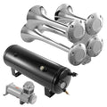 Train Horns Kit, 4 Trumpet Air Horn Kit, 150dB Train Horns for Pickup Trucks, 12V 160 psi Air Compressor 2.6 Gal/10 L Tank with Gauge for Any 12V Vehicle Car Truck Train Van Boat