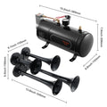 Train Horns Kit, 4 Trumpet Air Horn Kit, 150dB Train Horns for Pickup Trucks, 12V 120 psi Air Compressor 0.8 Gal/3 L Tank with Gauge for Any 12V Vehicle Car Truck Train Van Boat