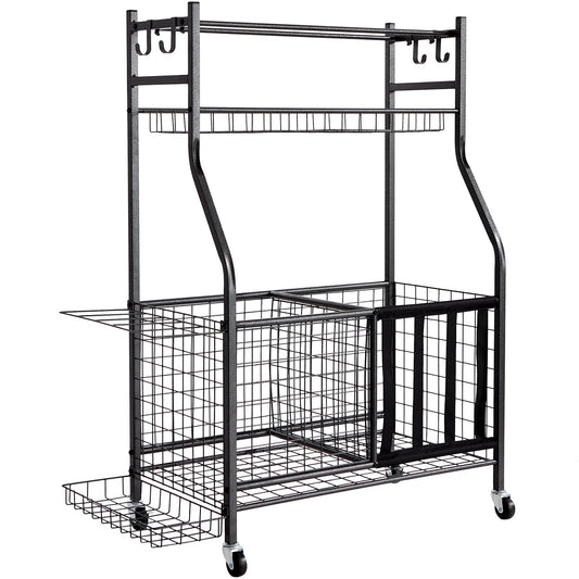 Sports Equipment Storage Cart on Wheels Basketball Rack Baskets