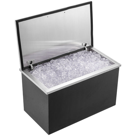Stainless Steel Drop-in Ice Chest 40qt Cooler Hinged Cover Drain