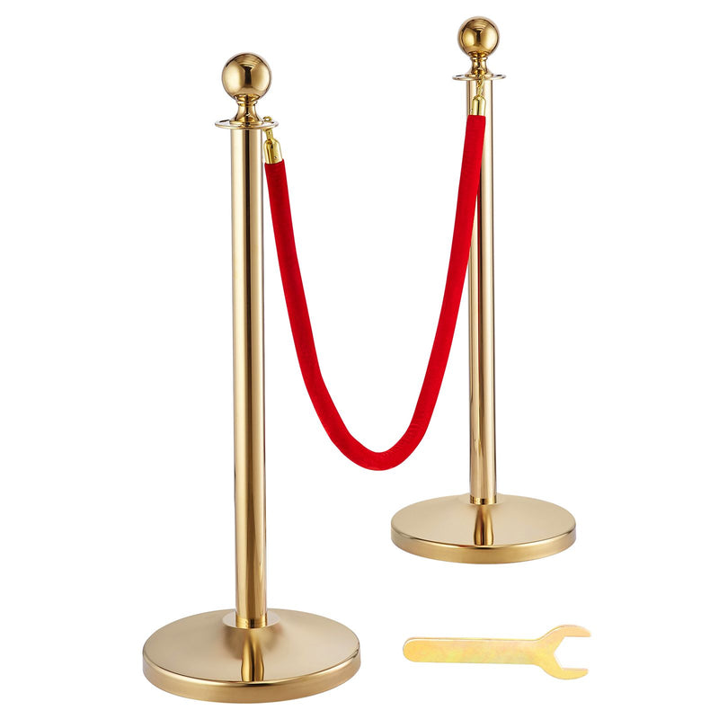 Stanchion Post with Velvet Rope, 4-Pack Crowd Control Stanchion with 3PCS 5FT Red Velvet Ropes, Stainless Steel Queue Barrier Line Divider with Fillable Base & Ball Top for Wedding Museum Party
