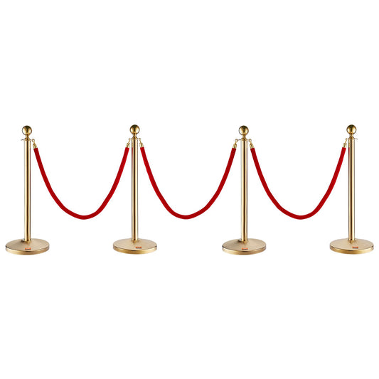 Stanchion Post 4-Pack Crowd Control Queue Barrier Red Velvet Rope