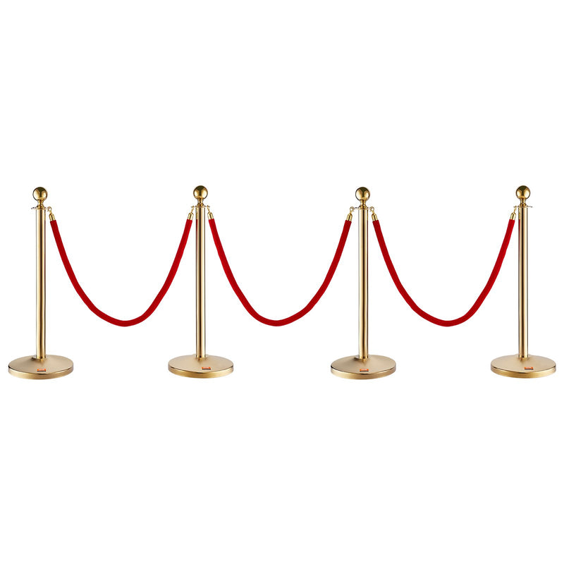 Stanchion Post 4-Pack Crowd Control Queue Barrier Red Velvet Rope