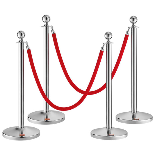 Stanchion Post 4-Pack Crowd Control Barrier Red Velvet Rope 5FT Queue