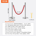 Stanchion Post 4-Pack Crowd Control Barrier Red Velvet Rope 5FT Queue