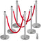 6PC Red Rope Stanchion Silver Post Crowd Control Barrier