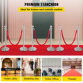 6PC Red Rope Stanchion Silver Post Crowd Control Barrier