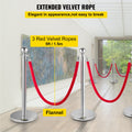 6PC Red Rope Stanchion Silver Post Crowd Control Barrier