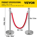 6PC Red Rope Stanchion Silver Post Crowd Control Barrier