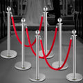 6PC Red Rope Stanchion Silver Post Crowd Control Barrier