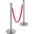 6PC Red Rope Stanchion Silver Post Crowd Control Barrier