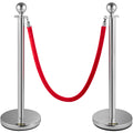 6PC Red Rope Stanchion Silver Post Crowd Control Barrier