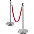 6PC Red Rope Stanchion Silver Post Crowd Control Barrier