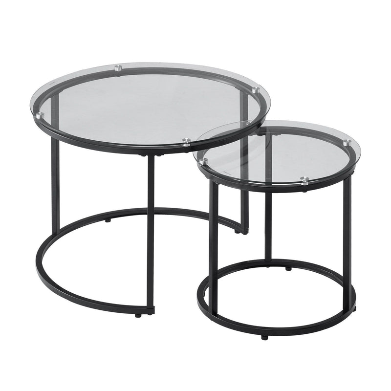 Nesting Coffee Table Set of 2 600mm Round Glass Metal Frame