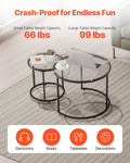 Nesting Coffee Table Set of 2 600mm Round Glass Metal Frame