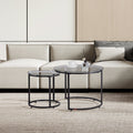 Nesting Coffee Table Set of 2 600mm Round Glass Metal Frame