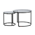 Nesting Coffee Table Set of 2 600mm Round Glass Metal Frame